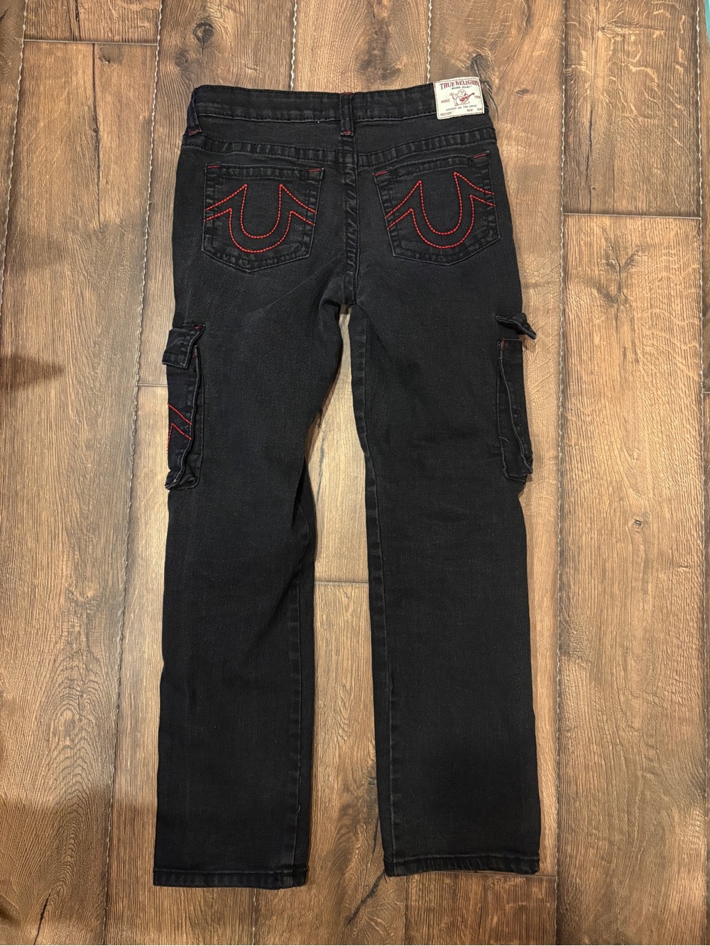 True Religion Boys Black Embroidered Ricky Relaxed Straight Jeans
